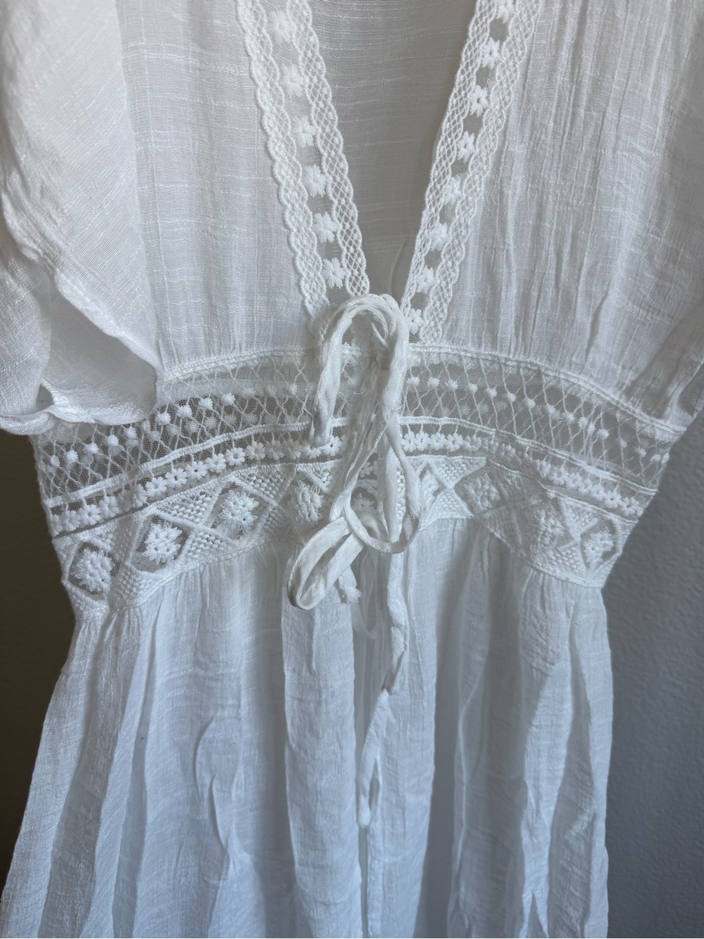 White Lace Trim Boho Dress